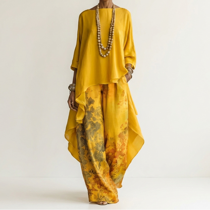 Elvira | Two-Piece Cotton and Silk Set with Asymmetric Tunic
