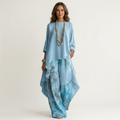 Elvira | Two-Piece Cotton and Silk Set with Asymmetric Tunic