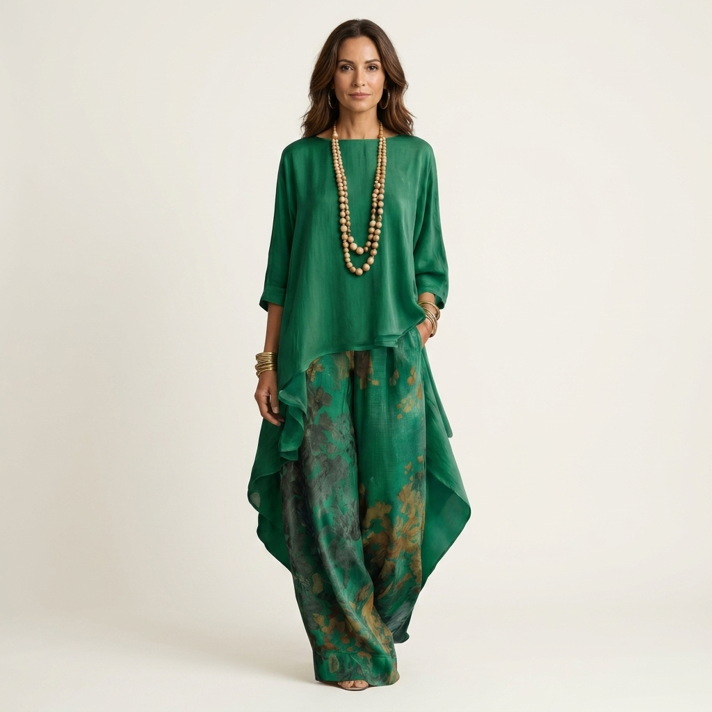 Elvira | Two-Piece Cotton and Silk Set with Asymmetric Tunic