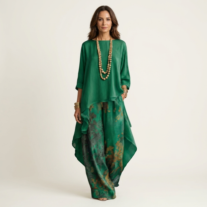 Elvira | Two-Piece Cotton and Silk Set with Asymmetric Tunic