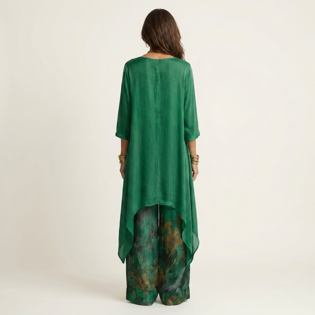 Elvira | Two-Piece Cotton and Silk Set with Asymmetric Tunic