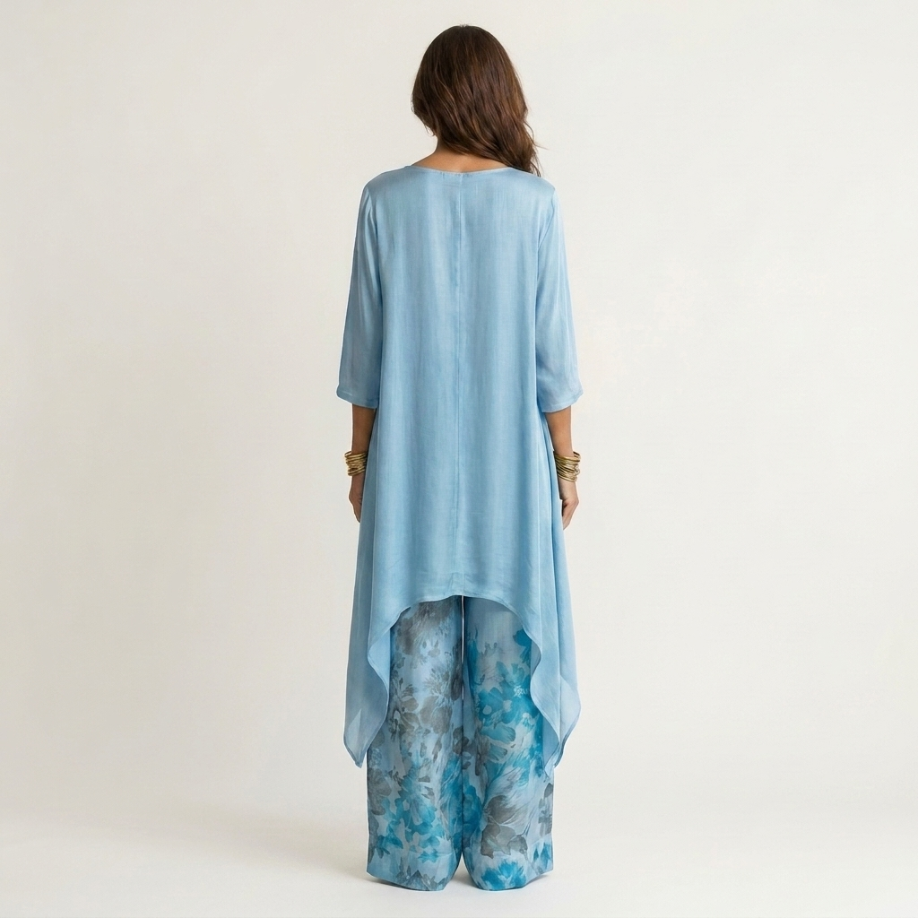 Elvira | Two-Piece Cotton and Silk Set with Asymmetric Tunic